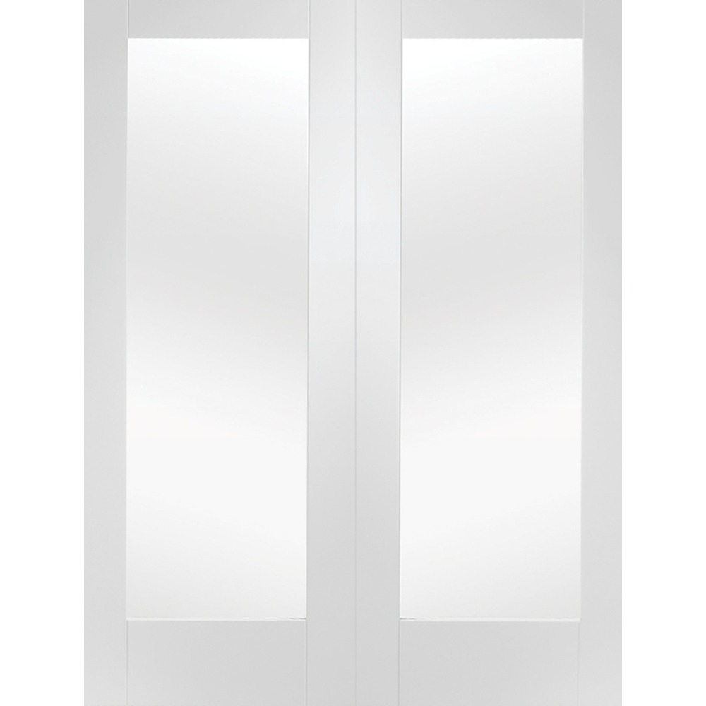 Internal Primed White Pattern 10 Rebated Door Pair with Clear Glass